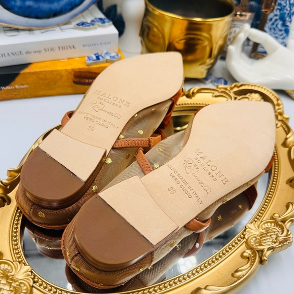 🆕 MALONE SOULIERS 🧿 BNWOB Tan Mesh Mules with Brown Velvet Bow Size 36 - 6 - Picture 10 of 16